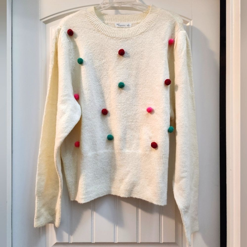 89TH & MADISON ~ Cream Pom Pom Sweater